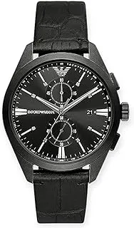 Emporio Armani CLAUDIO DRESS SPORTQUARTZ/CHRONO STAINLESS STEEL BLACK CASE LEATHER BAND MENS WATCH - AR11483