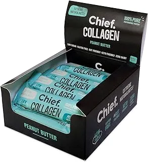 Chief Collagen Protein Bar, Peanut Butter, 100% Natural Ingredients, Keto & Paleo Friendly Snack, Gluten Free & Low Sugar, 12 Pack