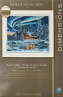 Dimensions Gold Collection Counted Cross Stitch Kit, Aurora Cabin, 16 Count Dove Grey Aida, 16'' x 12''