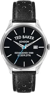 ساعة Ted Baker للرجال من الفولاذ المقاوم للصدأ كوارتز بسوار جلدي ، أسود ، 20 ساعة كاجوال (موديل: BKPLTS2019I) ، فضي / أسود