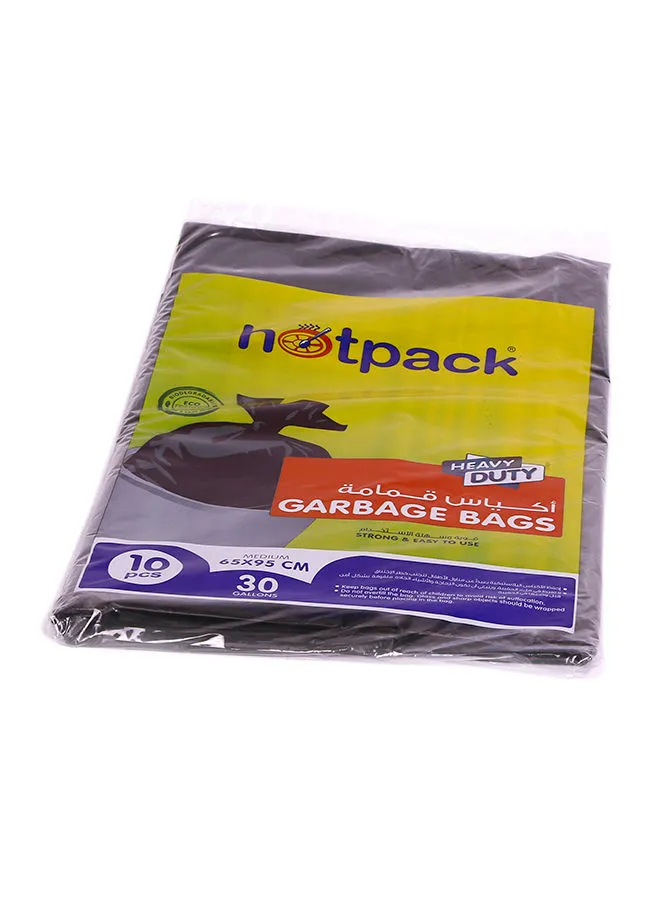 Hotpack 10-Piece Heavy Duty Garbage Bags Medium 30 Gallon Black 65x95cm