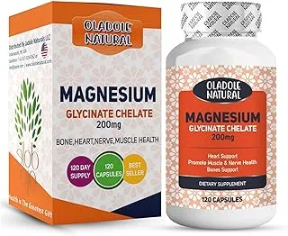 Oladole Natural Magnesium Glycinate Chelate Capsules 200mg (120 Capsules) for Stress, Relaxation, Sleep Support, Muscle Cramps, Joint, Bone, High Absorption, Non-GMO Gluten-Free Supplement