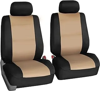 FH Group Car Seat Covers Front Set Beige Neoprene - Cover for Low Back Seats with Removable Headrest, Universal Fit, Automotive Covers, Airbag Compatible, SUV, and Van