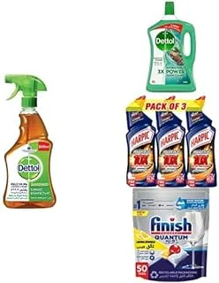 Dettol Anti-Bacterial Surface Disinfectant Liquid, 500 ml+Dettol Pine Antibacterial Floor Cleaner 3L+Harpic Original Power Plus Toilet Cleaner, 750, Pack of 3+Finish Powerball Dishwasher, 50 Tablets