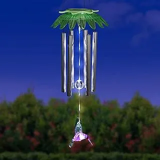 Exhart Solar Flower Wind Chime with 8 White LEDs Green Hummingbird