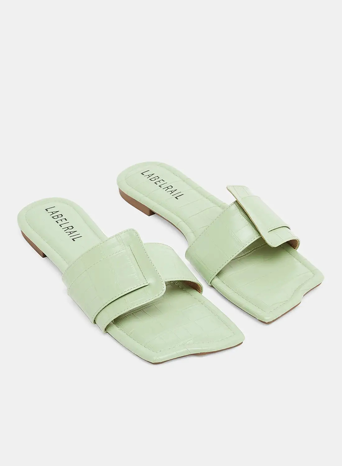 LABEL RAIL Croc Square Flat Sandals Green