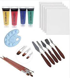 Blank Canvas Starter Kit - Acrylic Colors 4 Pieces, Acrylic Paint Knife,12 Pieces Artist Paint Brush with Palette