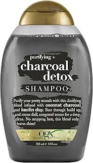 OGX Purifying + Charcoal Detox Shampoo لإزالة التراكم وتغذية الضوء ، بدون كبريتات ، 13 أونصة سائلة