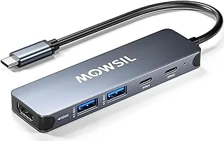Mowsil 5 in 1 USB C Hub 4K HDMI and FHD VGA Dual Video Output Type C Hub, PD 100W, Gigabit Ethernet, 3 USB 3.0 Ports, USB C to 3.5mm, SD/TF Slot Multiport Adapter for MacBook Pro/Air 2023, HP,