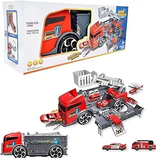 Fitto 2 In 1 Large Firefighter Truck and Fire Station and 2 Die Cast Cars