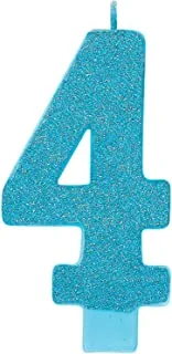 Amscan #4 Large Glitter Birthday Candle | Caribbean Blue | Party Supply | 1 piece