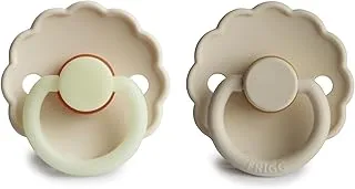 FRIGG Daisy Night Latex Pacifier | 2-Pack | Natural Glow in the Dark Soother | Cherry Shaped Nipple | BPA Free | Made in Denmark | Latex Dummy Pacifier | Cream Night/Cream - Size 2 (6-18 Months)