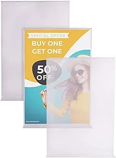 8.5 x 11 Vertical Acrylic Sign Holder by Nautilus Products - Dual Display Reusable A4 Plastic Menu Stand - Clear Plexiglass Upright Standing Picture Frame - for Document - Portrait - Retail Marketing