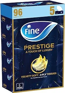 Fine Prestige Facial Tissue, 3 Ply Pack of 5 × 96 Sheets, Cotton Velvety Soft Tissues, Embody the Face Tissue Luxury with Fine for Lifestyle Fit for Royalty