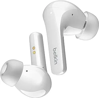 Belkin SOUNDFORM Flow True Wireless Earbuds with Active Noise Cancellation, Bluetooth Earphones with Wireless Charging, IPX5 Sweat, 31H Play Time, for iPhone, Galaxy, Pixel White, Small