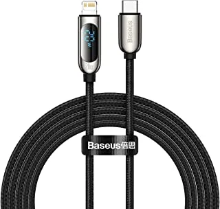 Baseus 20W PD Digital Display USB C إلى Lightning Fast Charging Cable ، 2 متر طول ، أسود