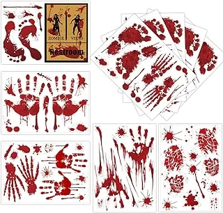 97PCS Bloody Footprints Floor Clings Halloween Window Crime Scene Decorations Handprint Restroom Sign Decals(10 Sheets)