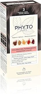 Phyto Phytocolor Permanent Hair Color 3 Dark Brown with Botanical Pigments, 100% Grey Hair Coverage, Ammonia-free, PPD-free, Resorcin-free