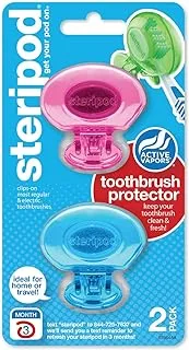 Steripod Clip-On Toothbrush Protector, Pack of 2, Pink and Blue