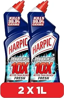 Harpic Power Plus Toilet Cleaner, 10X Better Than Bleach, Kills 99.9% Germs, Fresh Fragrance, 1L, Pack of 2