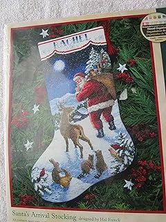 Dimensions Counted Cross Stitch ''Santa's Arrival'' Personalized Christmas Stocking Kit, 14 Count White Aida Cloth, 16'', Small