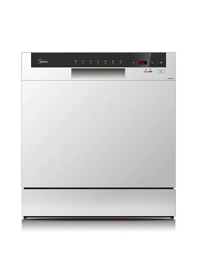 Midea Counter Top Dishwasher, Portable, 8 Place Settings, 7 Programs, Inverter Quattro, Silent And High Energy Efficient, Rapid Wash, Child Lock, Self Cleaning, 70 Intensive White WQP83802FS Silver