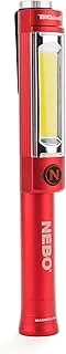 NEBO BIG LARRY 2 Battery Powered Aluminum Work Light 500 Lumens, Pocket Clip Magnetic Base for Hands-Free Lighting Portable COB LED Dimmable FlashlightHazard Light-Red, one size