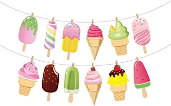 Kristin Paradise Ice Cream Banner, Summer Popsicle Party Sign, Ice-Cream Birthday Decorations, Ice Cream Shop Boy Girl Baby Shower Theme Supplies, Bday Kids 1st First Decor