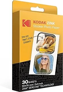 Kodak 2”x3” Premium Zink Pre-Cut Sticker Photo Paper Sheets) Compatible with Kodak Step Printer, 30 Pack