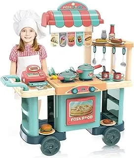 Baybee Jumbo Fast Food Kitchen Set for Kids Girls, Little Chef Set Pretend Play Toys with Moveable Wheels, Cooking Accessories Toys | Role Play Toys Kitchen Play Set Toys for Kids 2+Years Girls Boys