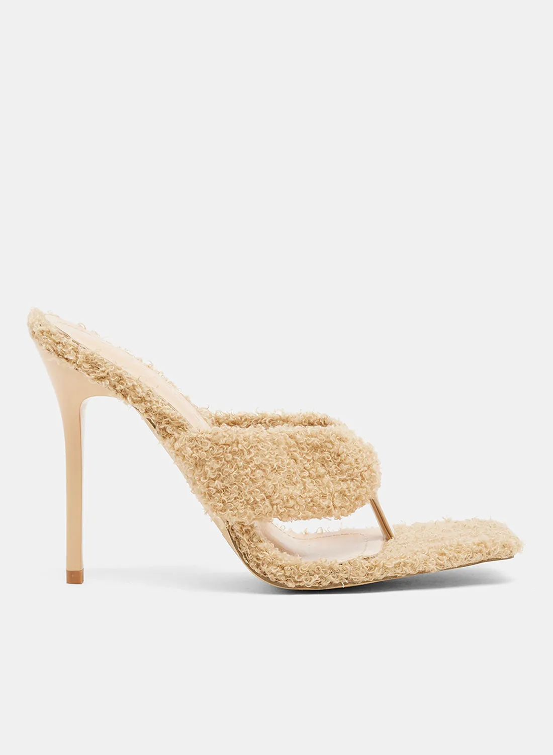 LABEL RAIL Sherpa Stiletto Heels Apricot