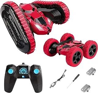 Kidwala Fitto Transforming Remote Control Stunt Car, 4Wd 2.4Ghz Car For Kids, Revolving Wheels Truck, 360 Body Complete Rotation, Convertible Wheels For Boys, Red