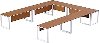 Mahmayi Vorm 136-14 Modern U-Shaped Conference-Meeting Table for Office, Conference Room, and Meeting Space - Spacious & Functional Desk for Collaborative Work - Light Walnut(12 Seater)