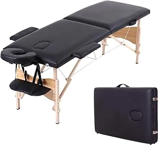 Soges Massage Table 73 inches Massage Bed Portable Spa Bed Folding Facial Bed Adjustable Lash Bed Tattoo Table with Headrest Armrest, Black, KH2104S-BK