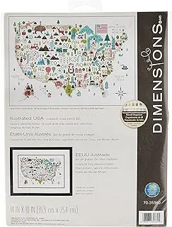 Dimensions Darice Dimensions 'Illustrated USA' Patriotic 50 States Counted Cross Stitch Kit, 14 Count White Aida Cloth, 14