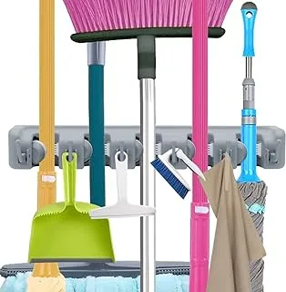 Alsaqer Mop Broom Holder, Garden Tools Wall Mounted Commercial Organizer Saving Space Storage Rack For Kitchen And Garage,Laundry Offices5 Position With 6 Hooks