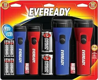 EVEREADY LED Flashlight Multi-Pack ، مشرق ومتين ، عمر بطارية طويل للغاية ، يستخدم في حالات الطوارئ ، التخييم ، في الهواء الطلق ، يشمل البطاريات