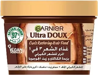 Garnier Ultra Doux Cocoa Butter Hair Mask 3-in-1 Hair Food for Dry Curly Hair 390ml, 1.0 count