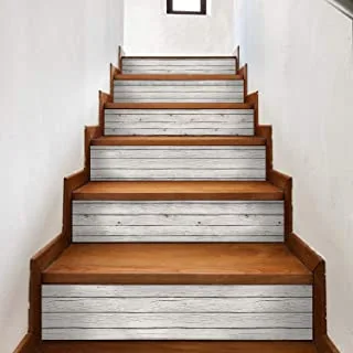 AMAZING WALL Wood Grain Stairs Self Adhesive Decoration Wall Sticker,7.1x39.4inch,6pcs