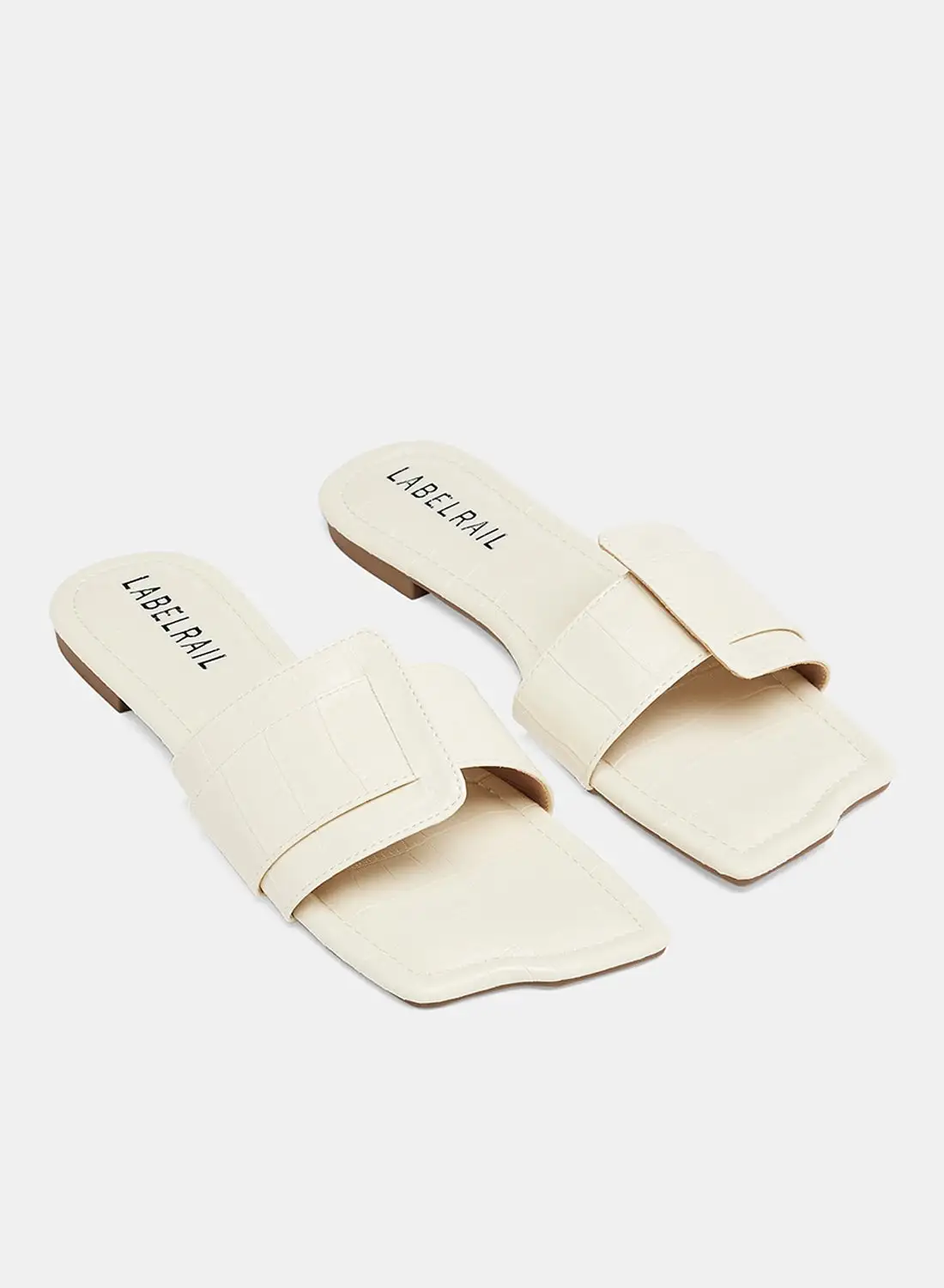 LABEL RAIL Croc Square Flat Sandals White