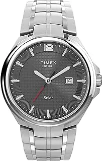 Timex Men's Solar Premium Dress 44mm Watch, Silver-Tone/Black, Modern