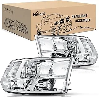 Nilight Headlight Assembly 2009 2010 2011 2012 2013 2014 2015 2016 2017 2018 Ram 1500 2500 3500 Pickup Quad Headlamp Replacement Chrome Housing Clear Corner Lens,(Only for Models)