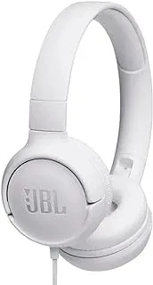 JBL Tune 500 Wired On-Ear Headphones, Deep JBL Pure Bass Sound, 1-Button Remote/Mic, Lightweight and Foldable Design, Tangle-Free Flat Cable, Voice Assistant - White, JBLT500WHT