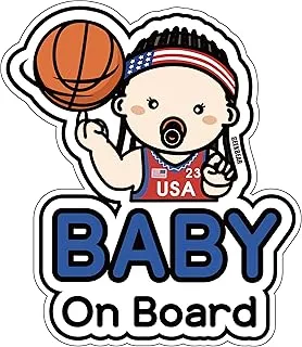 GEEKBEAR Baby on Board Sticker and Decal for Girl - Baby Bumper Car Sticker - Baby Window Car Sticker - Baby in Car Sticker - Cute Safety Caution Decal Sign for Cars… (Basketball Girl)