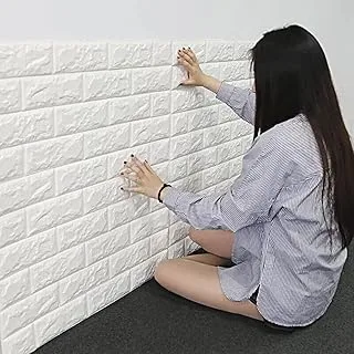 COOLBABY Brick Wall Stickers 10PC 3D Wall Sticker Self Adhesive Wall Panels Waterproof PE Foam White Wallpaper for Living Room TV Wall and Home Decor QZ10P WT TMM