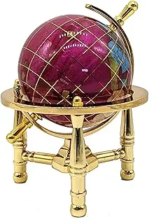 Unique Art 6-Inch Tall Pink Rubilite Pearl Swirl Ocean Mini Table Top Gemstone World Globe with Gold Tripod