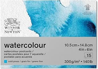 Winsor & Newton Winsor and Newton Watercolour Paper Pad, A6 (10,5 x 14.8 cm), 15 Sheets, 300 g/m, Glue Bound, Cold Pressed, Acid, Mixture of 25 Percent Cotton and Cellulose Fibres, Natural White