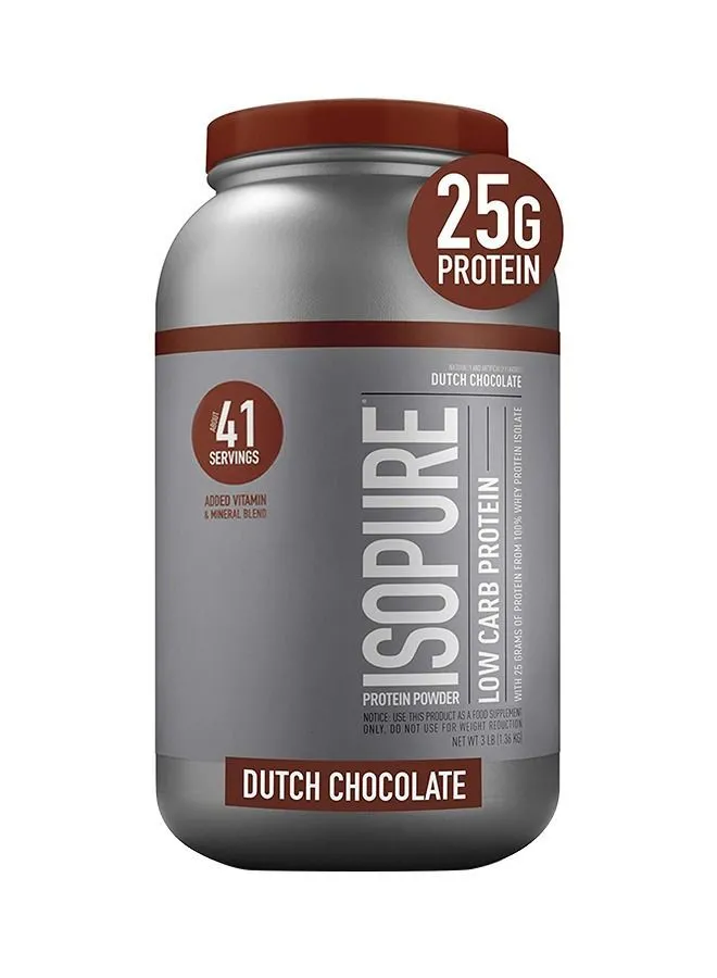 Isopure Low Carb Whey Protein Isolate Powder with Vitamin C & Zinc for Immune Support, 25g Protein, & Keto Friendly - Dutch Chocolate, 3 Lbs, 41 Servings (1.36 KG)