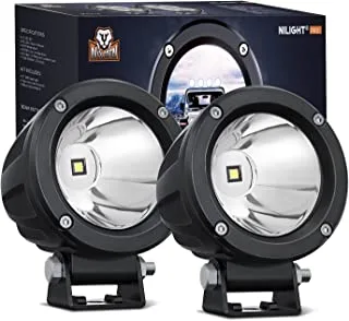 Nilight Motorcycle Led Pods 2PCS 3Inch Spot Round Led Offroad Fog Light 1065LM المدمج في مصابيح القيادة EMC ضوء مساعد لرافعة شوكية دراجة نارية SUV ATV شاحنة قارب جرار ، ضمان 5 سنوات