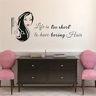 YOYOYU ART HOME DECOR Interior Home Wall Decal Hair Salon Beauty Woman Life is Too Short to Have Boring Quote Sticker Hairdressing Scissors Decoration Art Vinyl Bedroom Mural TM-82